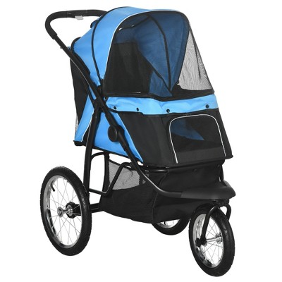 PawHut Pet Stroller for Small Dogs and Medium Dogs, Foldable Cat Pram, Dog Pushchair with Adjustable Canopy, 3 Big Wheels