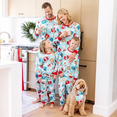 PATPAT Christmas Matching Family Pajamas Set Gingerbread Print Blue and RedPuS with Christmas Socks Light Blue