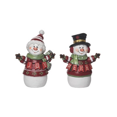 Transpac Very Merry Snowman Figurine Set of 2 Christmas Home Decorations Resin Decorative Objects