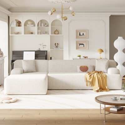 111" Chenille Large L-Shape Modular Sectional Sofa with Two Pillows, High-Density Foam Seating, No Assembly Required