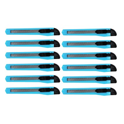 MotoProducts 12 Bulk 5" Box Cutters Sky Blue with Snap-Off Blades and Safety Locks