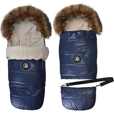 Cover Baby 0-3 Years Organic Premium Beige Wool Adjustable Footmuff in Pastel Navy