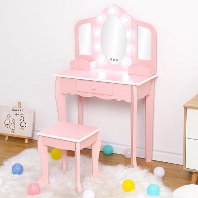 Kids Vanity Set with 3 Mirrors and Drawer - Pretend Play Dress-Up Fun