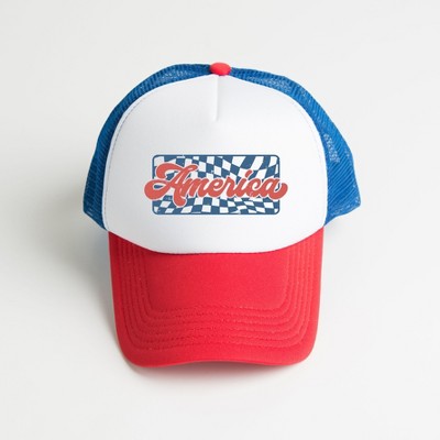 Simply Sage Market Checkered America Foam Trucker Hat
