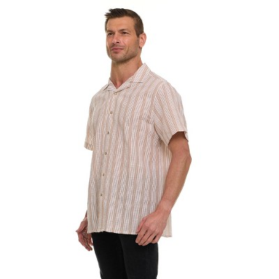 Canada Weather Gear Men’s Striped Seersucker Short Sleeve Shirt – Lightweight Button-Down with Textured Fabric