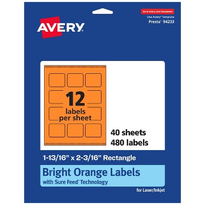 Avery Bright Orange Paper Labels, 1-13/16" x 2-3/16" Rectangle