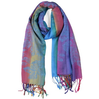 Allegra K Women's Large Tassel Wrap Scarf Wrap Multi-Color Floral Print Gradient Color Scarf