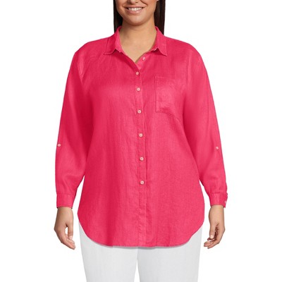 Lands' End Women's Linen Roll Sleeve Relaxed Tunic Top