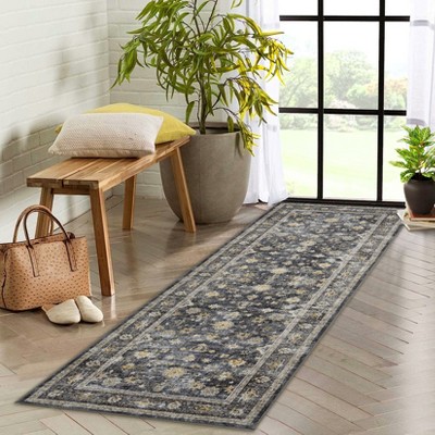 COZONY Vintage Washable Area Rug Distressed Floral Non-Slip Carpet, Soft Non-Shedding Throw Rug for Bedroom, Living Room, Dining, Entryway Nursery