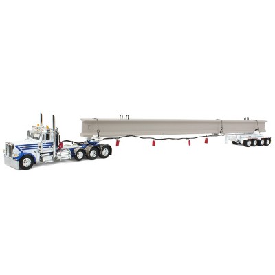 First Gear DCP 1/64 White/Blue Peterbilt 389 w/ ERMC Hydra-Steer Trailer & Bridge Beam Load 60-1674