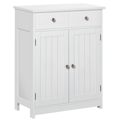 kleankin Freestanding Bathroom Storage Cabinet Organizer Floor Tower with 2 Doors, 2 Drawers and Adjustable Shelf