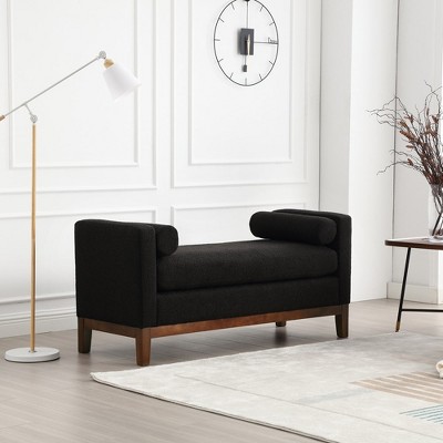 53.5"W Upholstered Bench, Ottoman Bench With Wood Legs & Bolster Pillows For End Of Bed, Bedroom, Living Room, Entryway