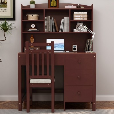 Wood Desk and Upholstered Chair Set with Drawers for Bedroom Study – 40"L Space-Saving –Cuddlewood