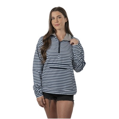 Split Coast Women's Lined Anorak Winbreaker Jacket | Navy Stripe