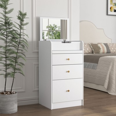 CAVINAS Stylish Vanity Small Flip-Up Mirror Vanity Table and Chair Set Modern Vanity with Drawers for Small Space Bedroom, White