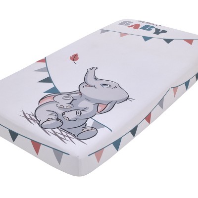 NoJo Disney Dumbo Gray, Teal, and White "Hello Baby" Nursery Photo Op Fitted Crib Sheet