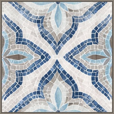 30" x 30" Blue Moroccan Tile by Eva Watts Framed Canvas Wall Art Print - Amanti Art: Modern Style, Polystyrene Frame, Lithograph Medium