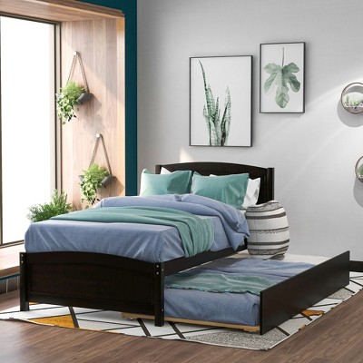 Twim Size Wood Platform Bed with Trundle