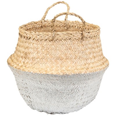 Northlight Seagrass Belly Wicker Basket with Handles - 13" - Silver and Beige