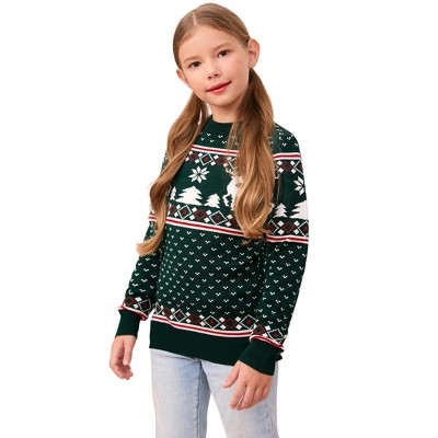 Clearlove Family Christmas Sweater Crew Neck Reindeer Snowflakes Knitted Pullover for Kids