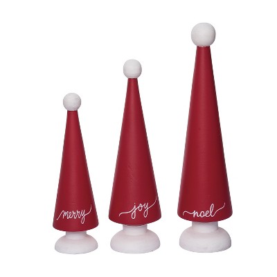 Transpac 15 in Red Christmas Cone Tree Set of 3 Decorative Accent Fir Wood Holiday Decor