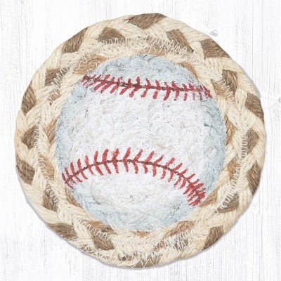 Earth Rugs Baseball Printed Coaster – 5"x5" Braided Jute Sports Accent for Game Room or Bar