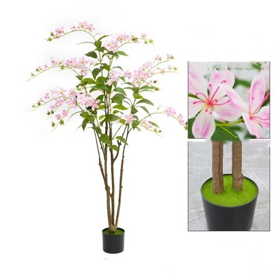 4.9ft Artificial Weeping Jasmine Tree, Realistic Silk Fake Tree with Blooming Flowers and Leaves for Home Party Wedding Decor