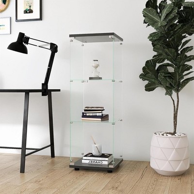 Glass Display Cabinet 3 Shelves Display Cabinet with Glass Doors, Floor Standing Curio Display Cabinet Trophy Display Case for Living Room