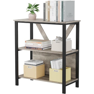 GustoWave Book Shelf - Bookcase with Open Display Shelves Wood and Metal Standing Bookshelf with Storage Rack