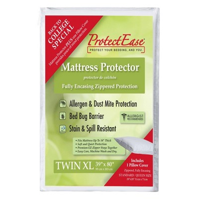 Twin XL Zippered Mattress Protector with Pillow Protector - ProtectEase: Bed Bug & Dust Mite Defense, TESTEX Certified