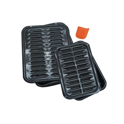 Range Kleen 2pc Broiler Pan Set with 1 BP102X & 1 BP106X & 1 Scrape and Kleen: Steel Grill Pans, Broiler-Safe, Black