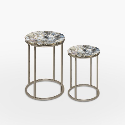 Onyx Agate Top Nesting Table - Steve Silver: Handcrafted, Nickel Base, Space-Saving Design, 2-Piece Set