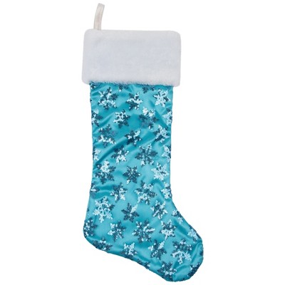 Northlight 20.5" Ice Palace Blue Sequin Snowflake Christmas Stocking with White Faux Fur Cuff