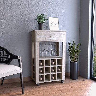 Gulches 12 Bottle Wine Rack with Casters, 8 Capacity Stemware Rack and Spacious Drawer Easy Mobility
