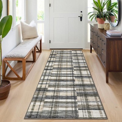 Area Rugs for Living Room Bedroom Modern Geometric Rug Low Pile Non Slip Farmhouse Plaid Carpet