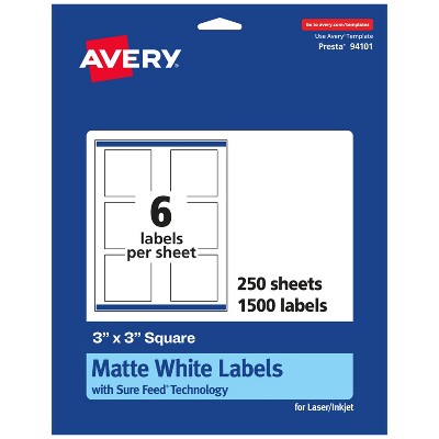 Avery Matte White Square Labels, 3" x 3"