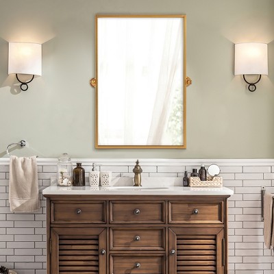 Wooakway 32"H Rectangle Bathroom Mirror with Pivoting Design Metal Frame for Vanity Living Room Bedroom Entryway Black