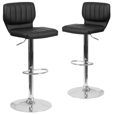 Merrick Lane Set of Two Swivel Bar Stools with Vertical Stitched Back and Adjustable Chrome Base with Footrest