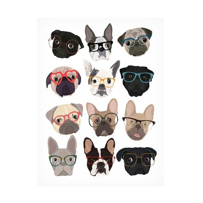 Trademark Fine Art - Hanna Melin Pugs in Glasses Canvas Art
