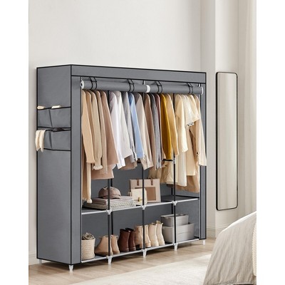 SONGMICS Portable Closet, Wardrobe Closet Organizer with Cover, 4 Hanging Rods and Shelves, 4 Side Pockets, 66.9 x 17.7 x 65.7 Inches, Large Capacity