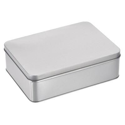 Unique Bargains Rectangular Empty Tinplate Storage Containers Metal Tin Box with Lids Silver Tone