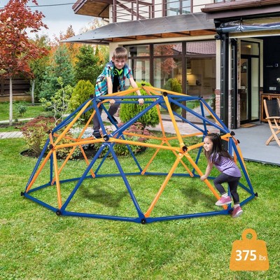 Sandinrayli 9.7 ft. Outdoor Metal Kids Climbing Dome Backyard Jungle Gym Play Set, Blue Plus Yellow