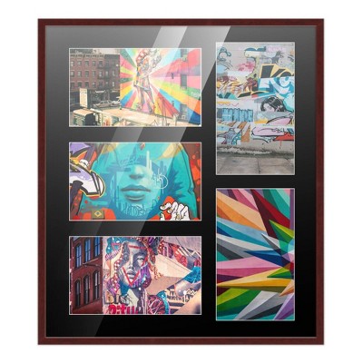 PosterPalooza | Brown Finish Collage Frame - Black Mat, 20 Frame Sizes to Choose From, UV Acrylic