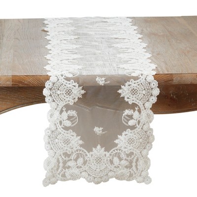Saro Lifestyle Floral Net Lace Table Runner, 15"x72", Off-White