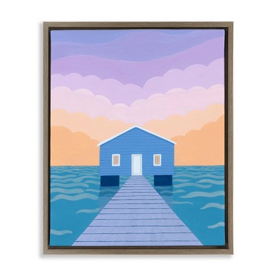 Stupell Industries Blue Boat Shed Sunrise Floating Frame Canvas Art