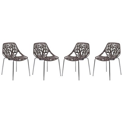 LeisureMod Asbury Modern Stackable Dining Chair, Set of 4 – Breathable Ergonomic Plastic Seat with Sturdy Metal Legs for Indoor, Patio, or Outdoor Use