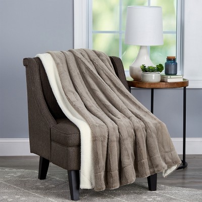 Hastings Home 60" x 70" Hypoallergenic Faux Fur Jacquard Throw Blanket with Faux Shearling Back - Coffee