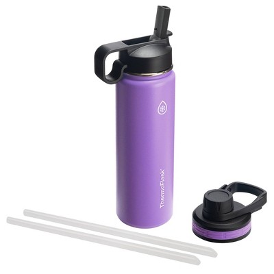 ThermoFlask 24oz Insulated Stainless Steel Bottle 2 in 1 Chug and Straw Lid Plum: Hand Wash, 18/8 Stainless Steel, All Ages