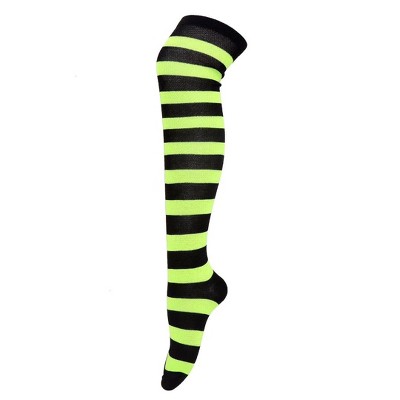 Striped Patterned Over the High Socks from the Sock Panda (Women's Sizes, Adult Medium) - Lime Green and Black