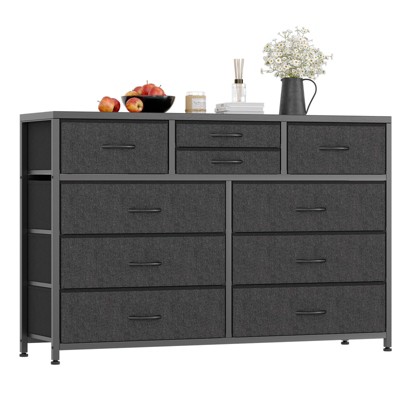 homfan 10 Drawer Dresser, TV Stand Entertainment Center Fabric Storage Dressers Drawers For Bedroom, Hallway, Closets, Steel Frame, Wood Top